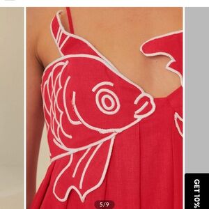Commense Red Fish Embroidered Dress